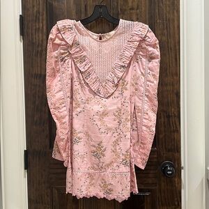 LoveShackFancy Long Sleeve Pink Floral Womens Dress